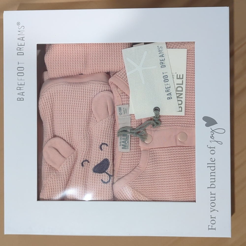 Barefoot Dreams Malibu Collection Waffle Knit Baby Bundle Dusty Pink Rose 18-24